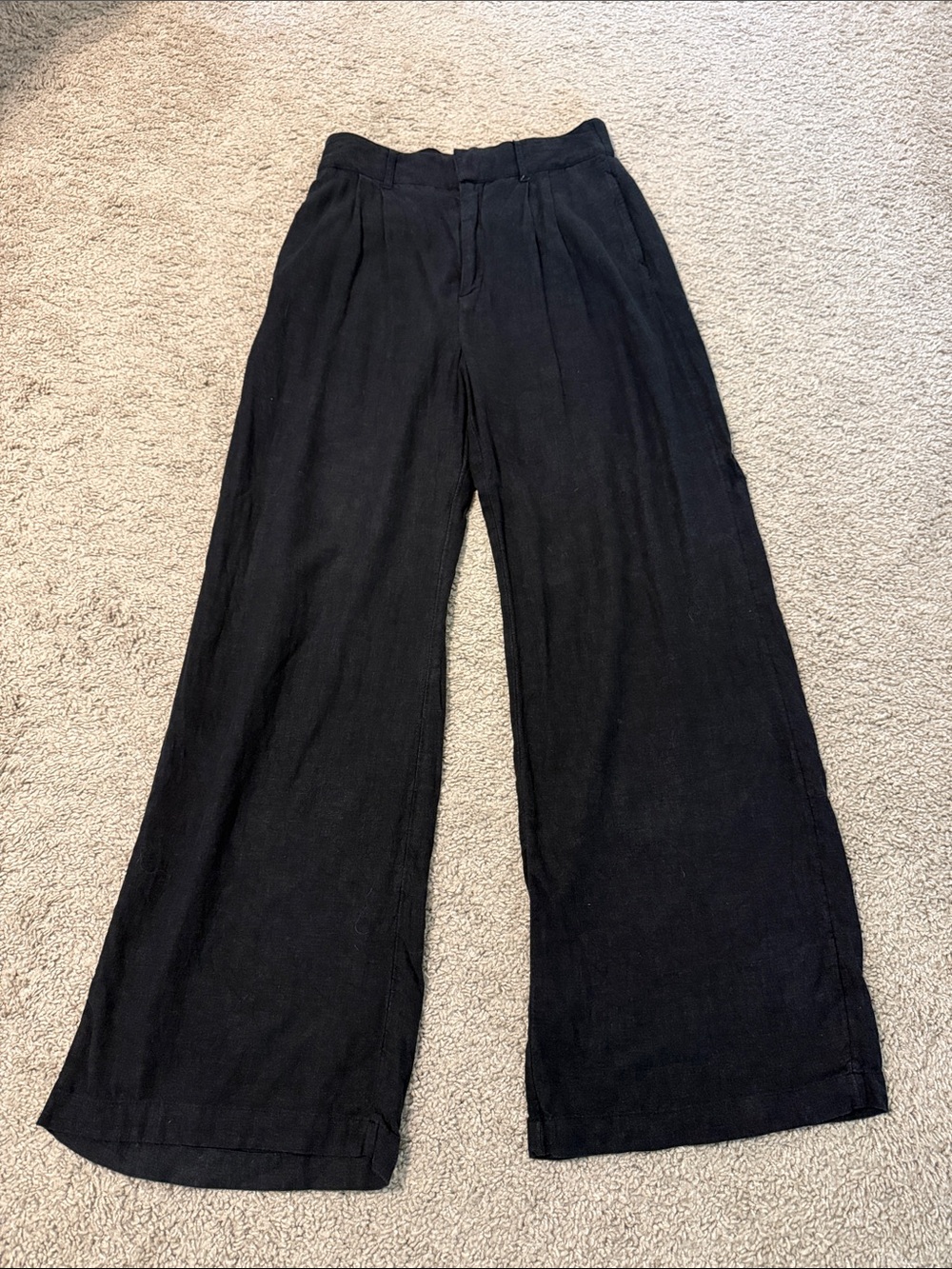 Abercrombie & Fitch Black Wide-Leg Linen Blend Pants